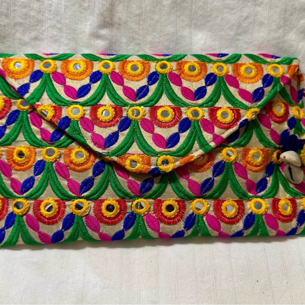 Colorful Embroidered Clutch Purse